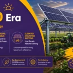 India Solar 2.0 banner showing agrivoltaics, bifacial panels, and elevated solar mounting systems enabling farming and energy generation together