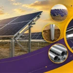 Utility-scale solar mounting structure with galvanized steel piles in desert landscape