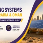 Solar mounting systems installed in desert conditions for UAE, Saudi Arabia, and Oman with wind load and corrosion resistance design.