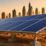 Utility-scale solar mounting system installed in a desert environment with high-strength structures designed for extreme heat, wind load, and corrosion resistance in the Middle East.