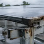 Rusted and poorly engineered solar structure.